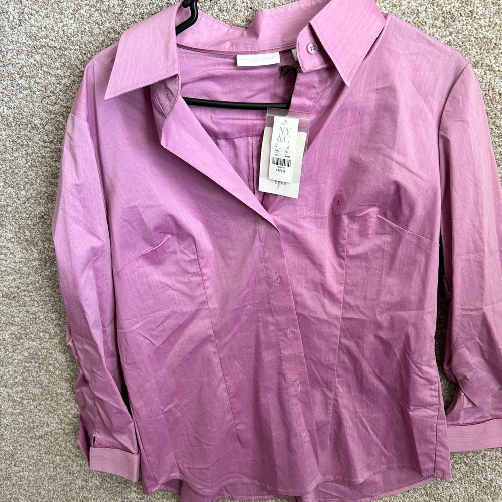 7th Avenue Design Studio NY&C Adj Sleeve Purple Work Shirt Women’s Size L